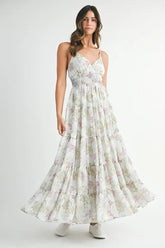 Floral Print Tiered Cami Maxi Dress Mable Green S
